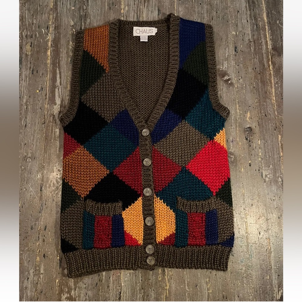 Vintage Chaus Color Block Sweater Vest size M very Good  Condition